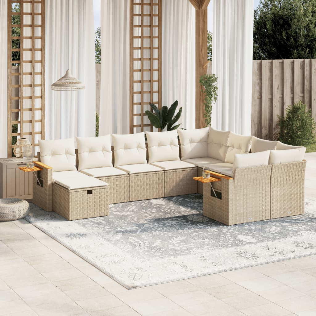 10-tlg. Garten-Sofagarnitur mit Kissen Schwarz Poly Rattan