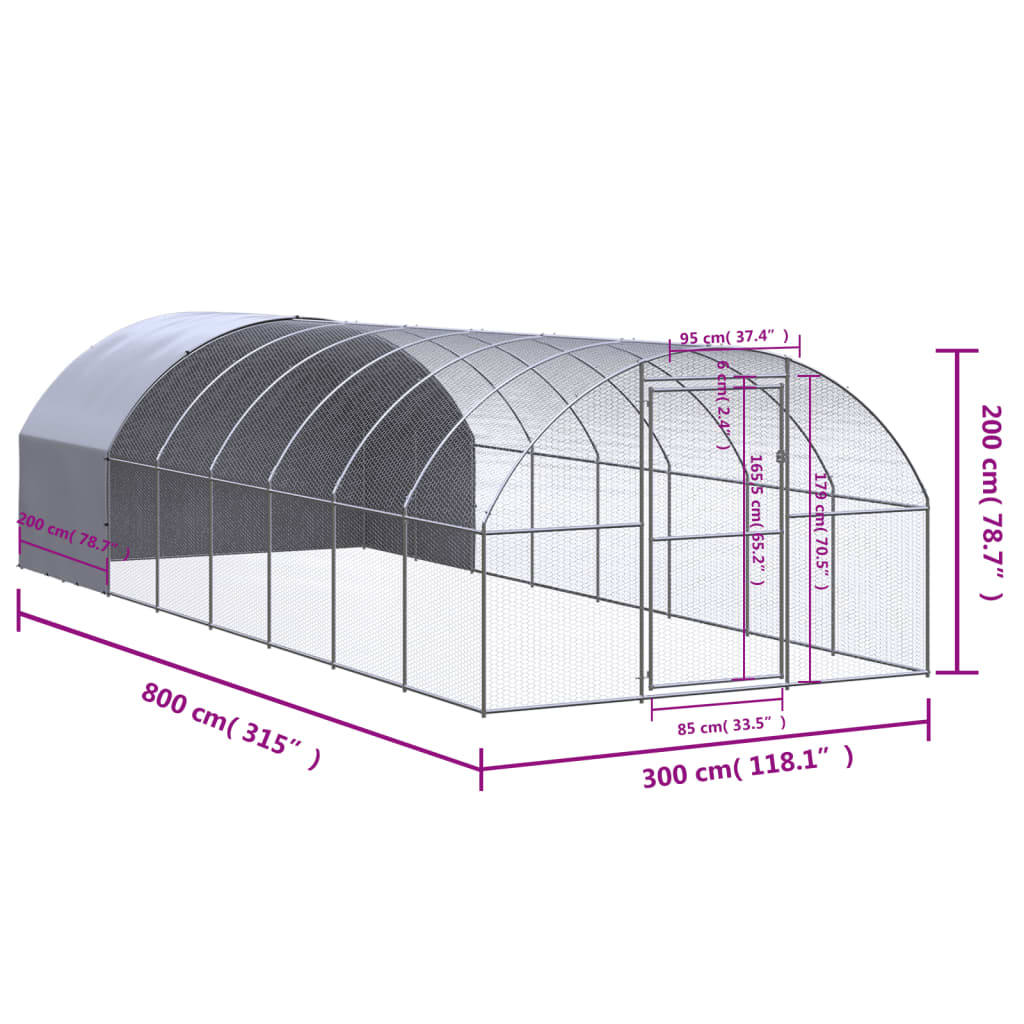 Outdoor-Hühnerstall 3x2x2 m Verzinkter Stahl