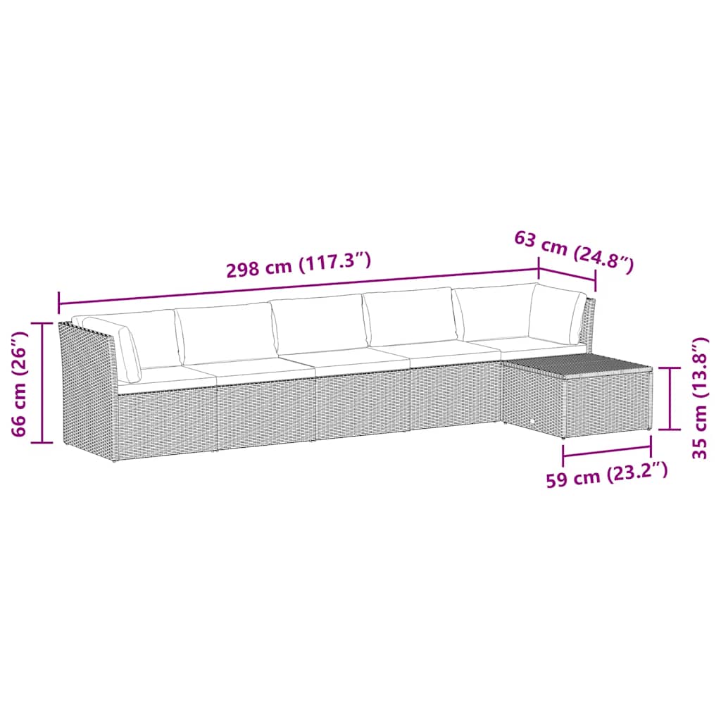 4-tlg. Garten-Lounge-Set mit Polstern Poly Rattan Grau