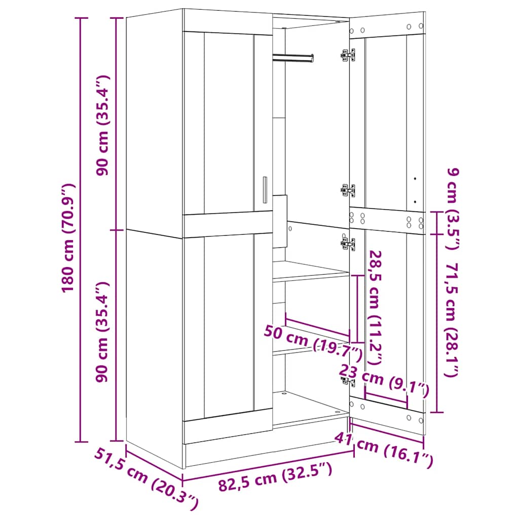 Kleiderschrank Weiß 82,5x51,5x180 cm Holzwerkstoff
