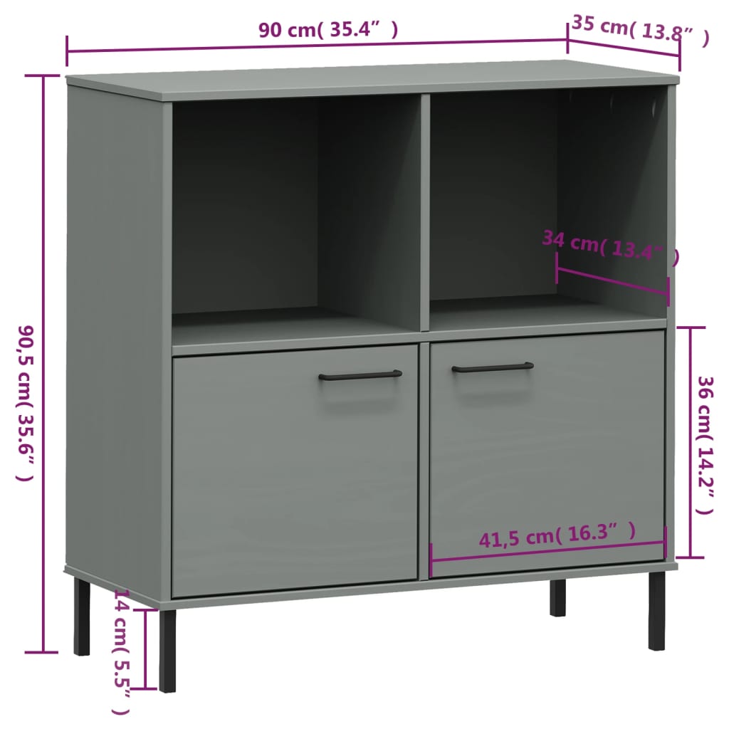 Bücherregal OSLO mit Metallbeinen Braun 90x35x90,5cm Massivholz