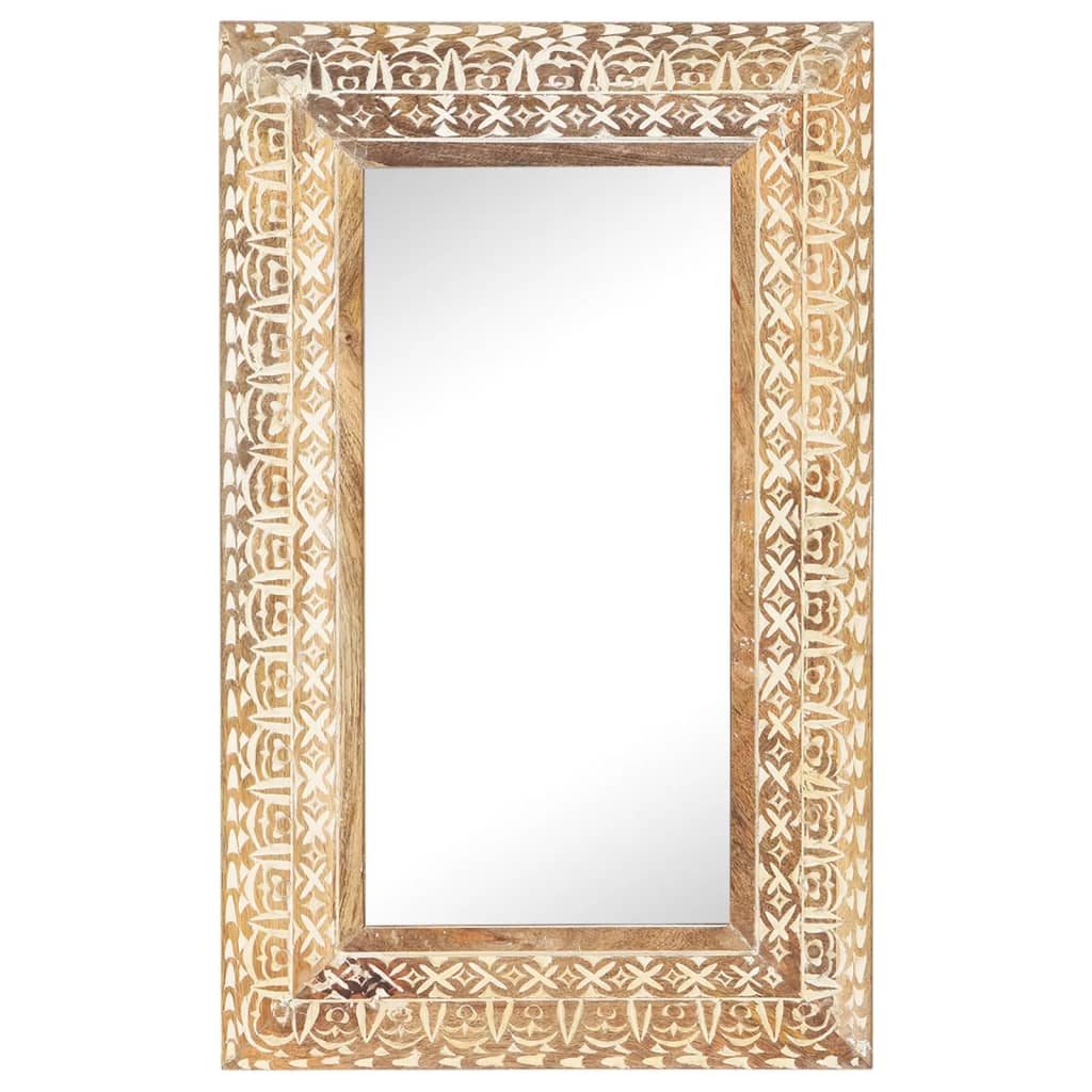 Spiegel Handgeschnitzt 50x50x2,6 cm Massivholz Mango