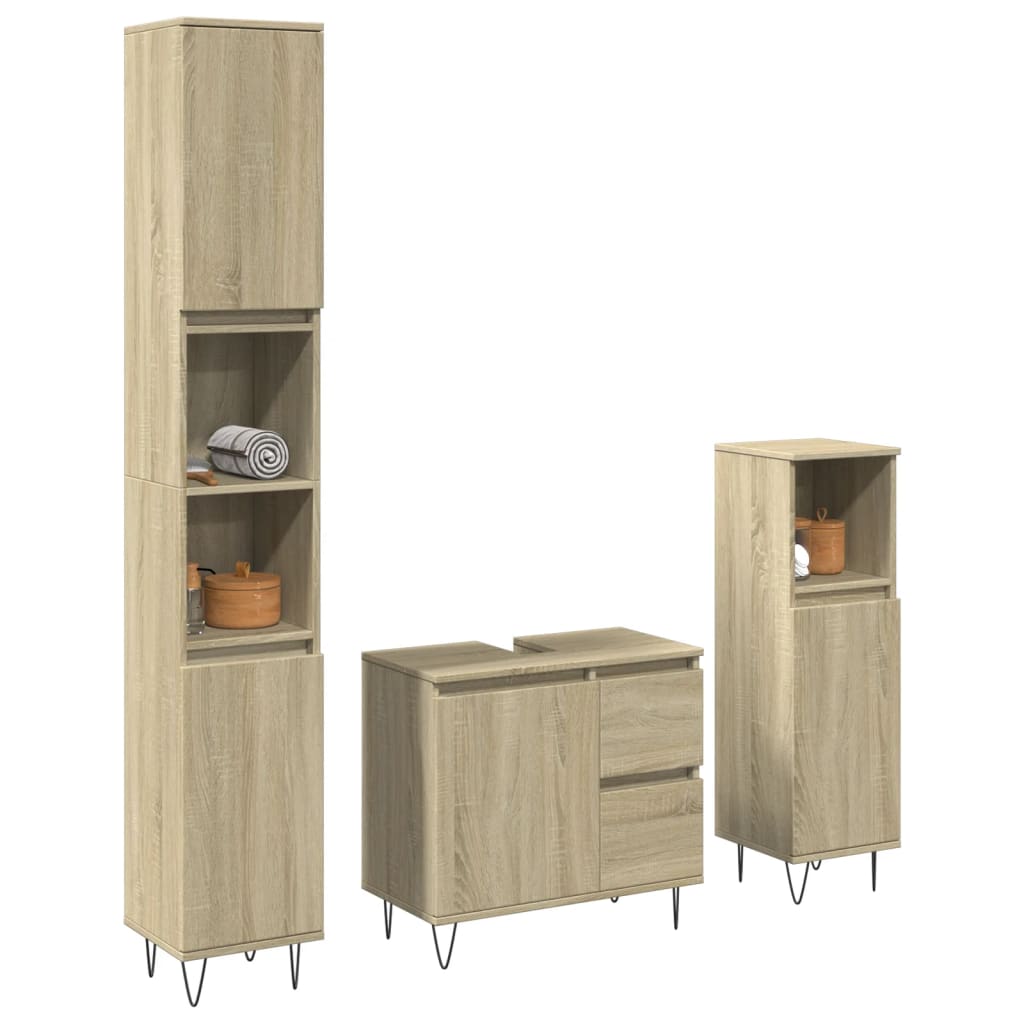 3-tlg. Badmöbel-Set Räuchereiche Holzwerkstoff
