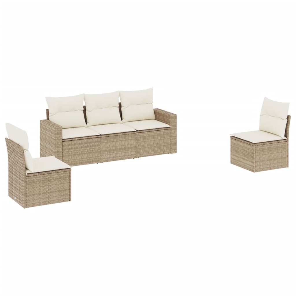 5-tlg. Garten-Sofagarnitur mit Kissen Schwarz Poly Rattan