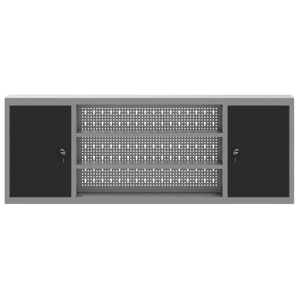 Werkzeugschrank mit Regal Schwarz und Grau 55 x 55 x 55 cm