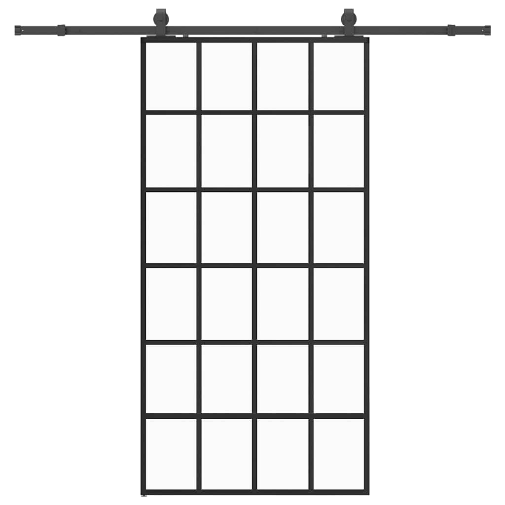Schiebetür mit Beschlag Schwarz 76x205 cm ESG-Glas