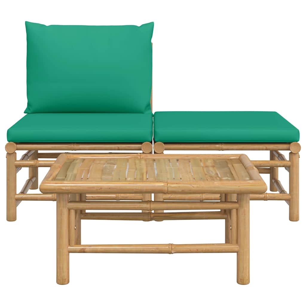 3-tlg. Garten-Lounge-Set mit Hellgrauen Kissen Bambus