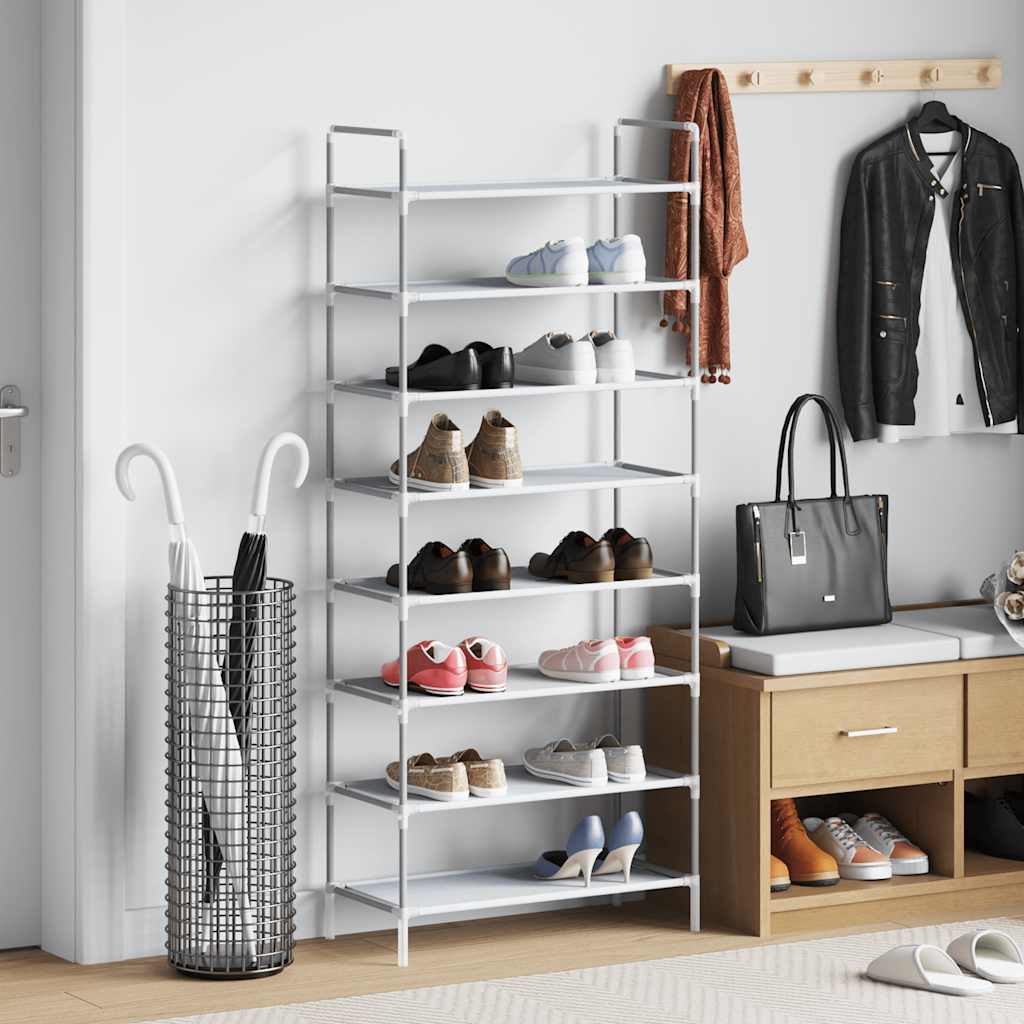 Schuhregal mit 8 Ablagen Metall und Vliesstoff Schwarz