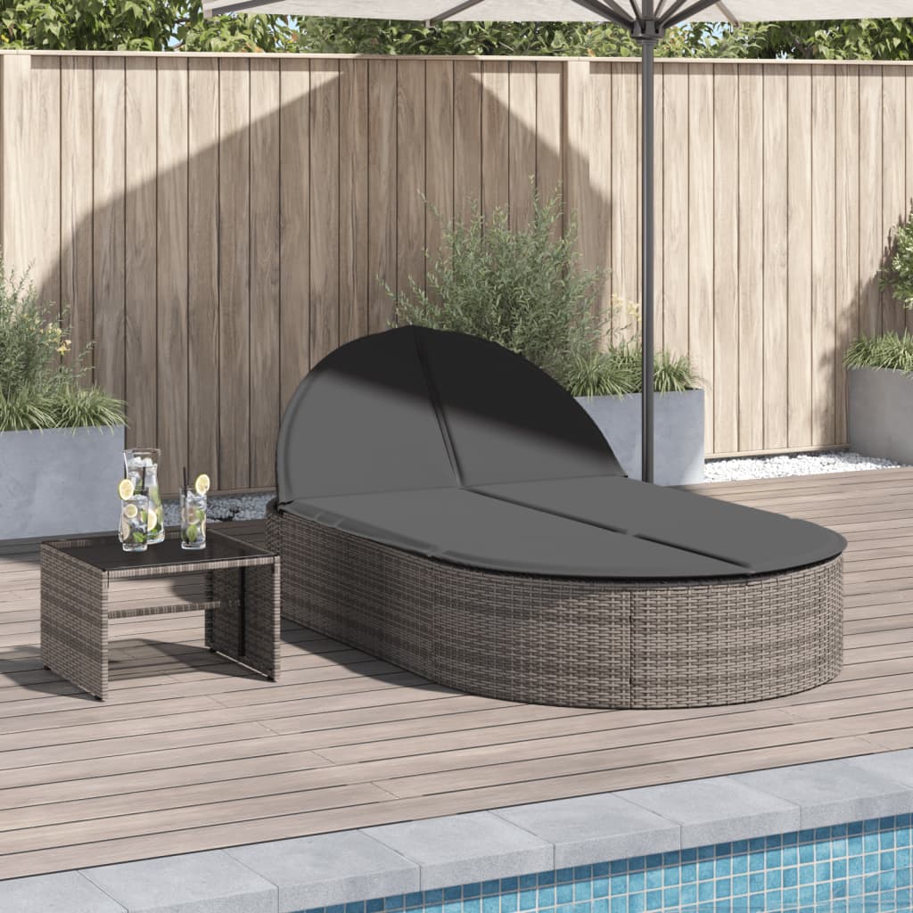 Doppel-Sonnenliege mit Kissen Schwarz Poly Rattan