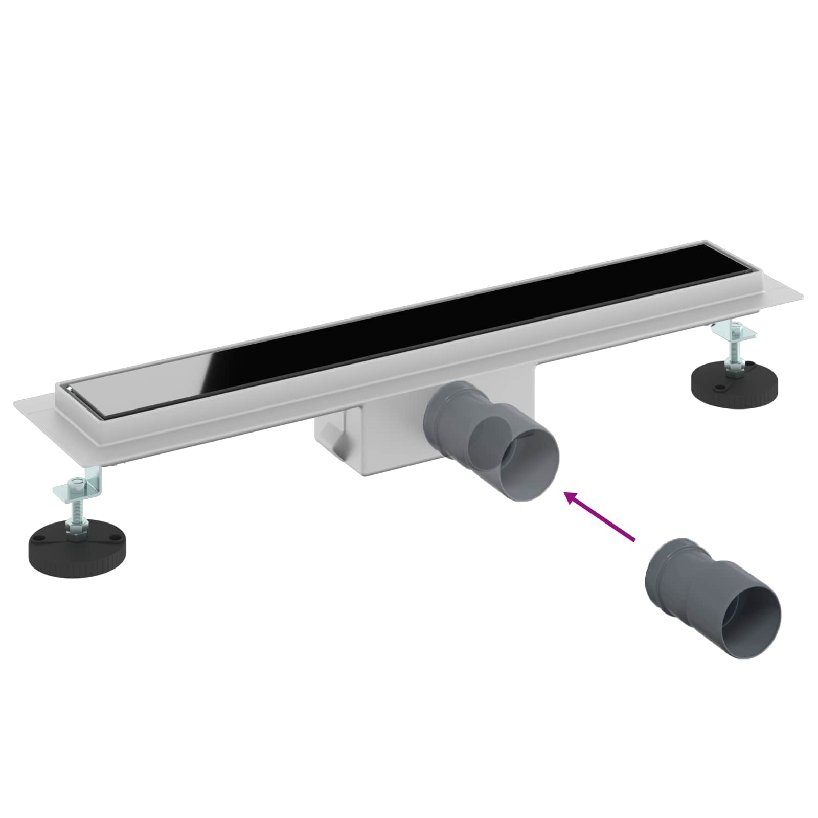 Duschabfluss mit Glasabdeckung Schwarz 50 cm Edelstahl 304