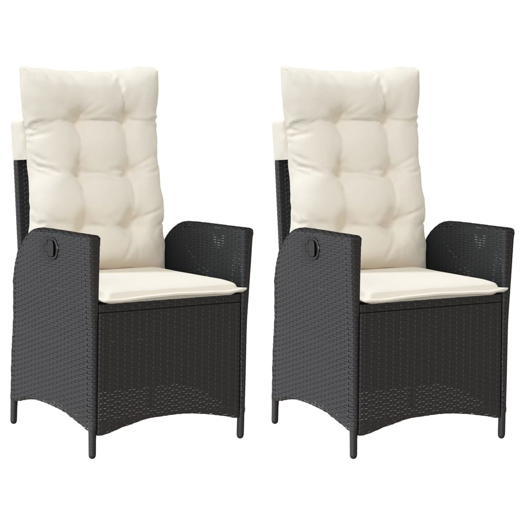 Gartensessel Verstellbar mit Kissen Schwarz Poly Rattan