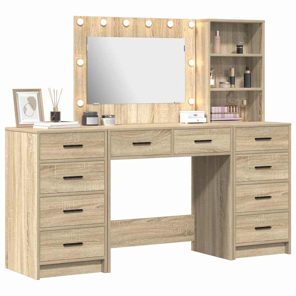 Schminktisch mit Spiegelbeleuchtung 3 pcs Weiß Holzwerkstoff