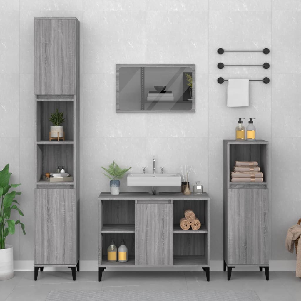 3-tlg. Badmöbel-Set Räuchereiche Holzwerkstoff