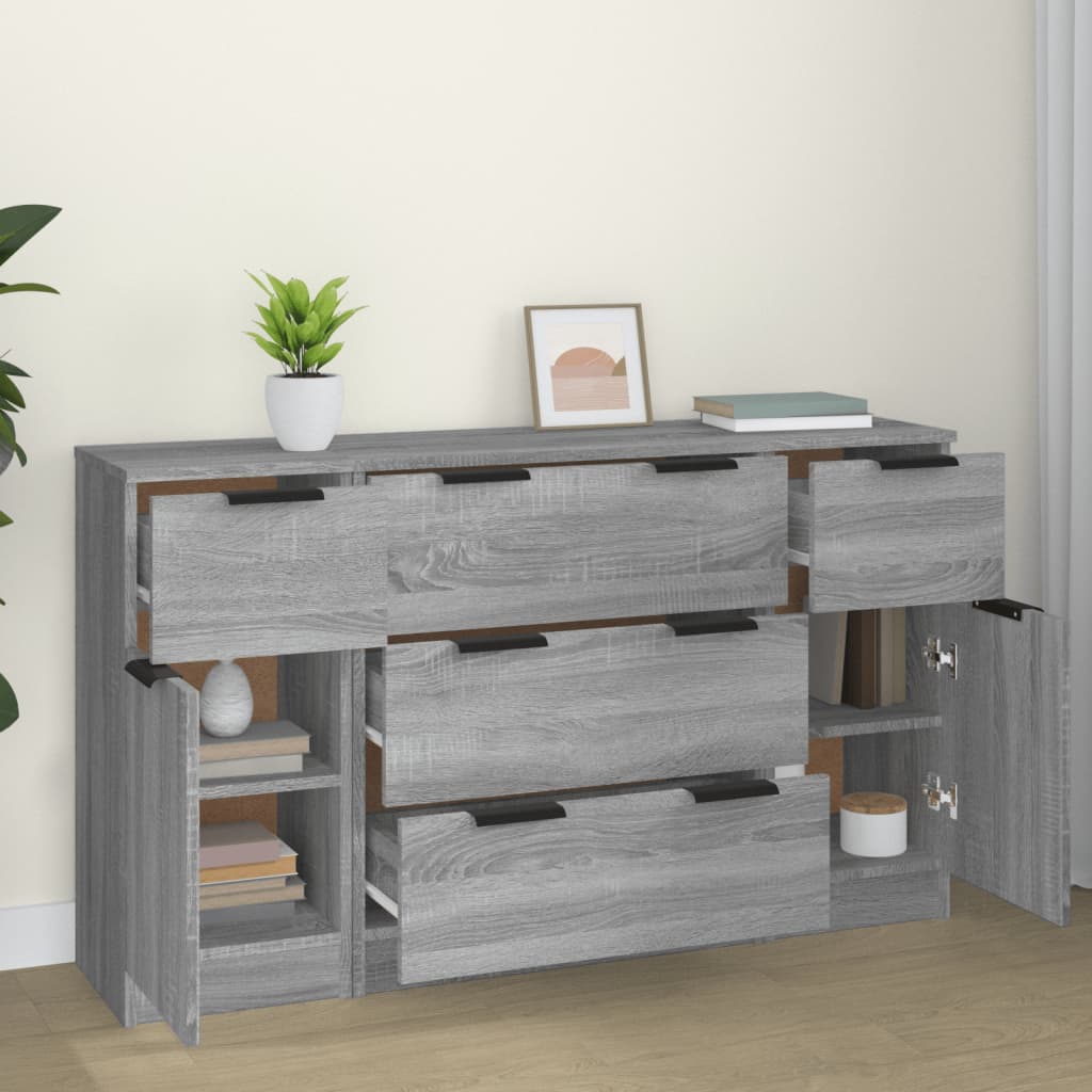 3-tlg. Sideboard-Set Weiß Holzwerkstoff