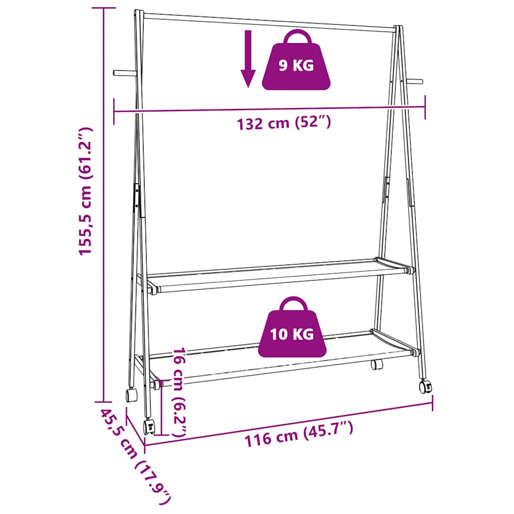 Kleiderständer mit Ablagen und Rollen 96x45,5x155,5 cm Bambus
