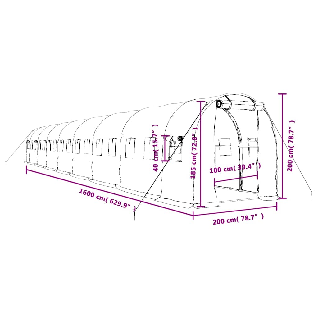 Gewächshaus mit Stahlrahmen Weiß 8 m² 4x2x2 m