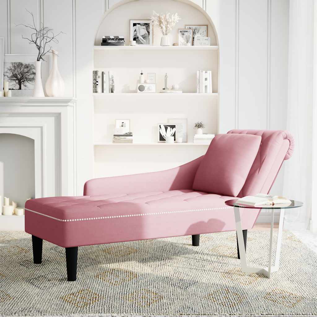 Chaiselongue mit Kissen und Rechter Armlehne Blau Samt