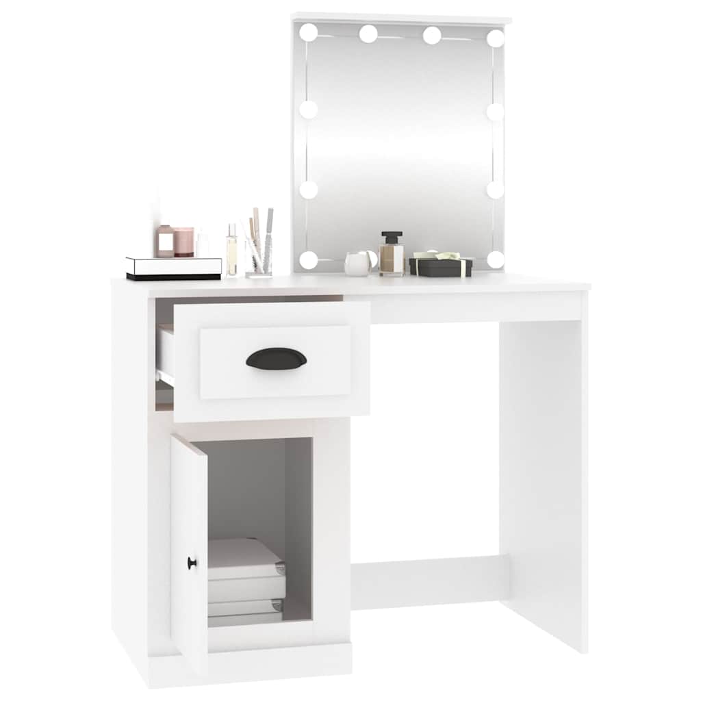Schminktisch mit Spiegel Weiß 90x50x132,5 cm Holzwerkstoff
