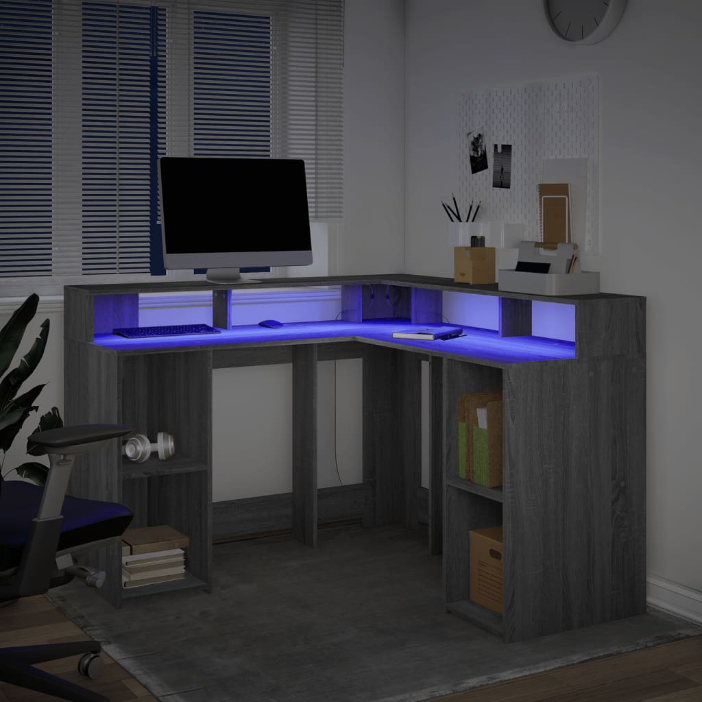 LED-Schreibtisch Weiß 130x130x91 cm Holzwerkstoff