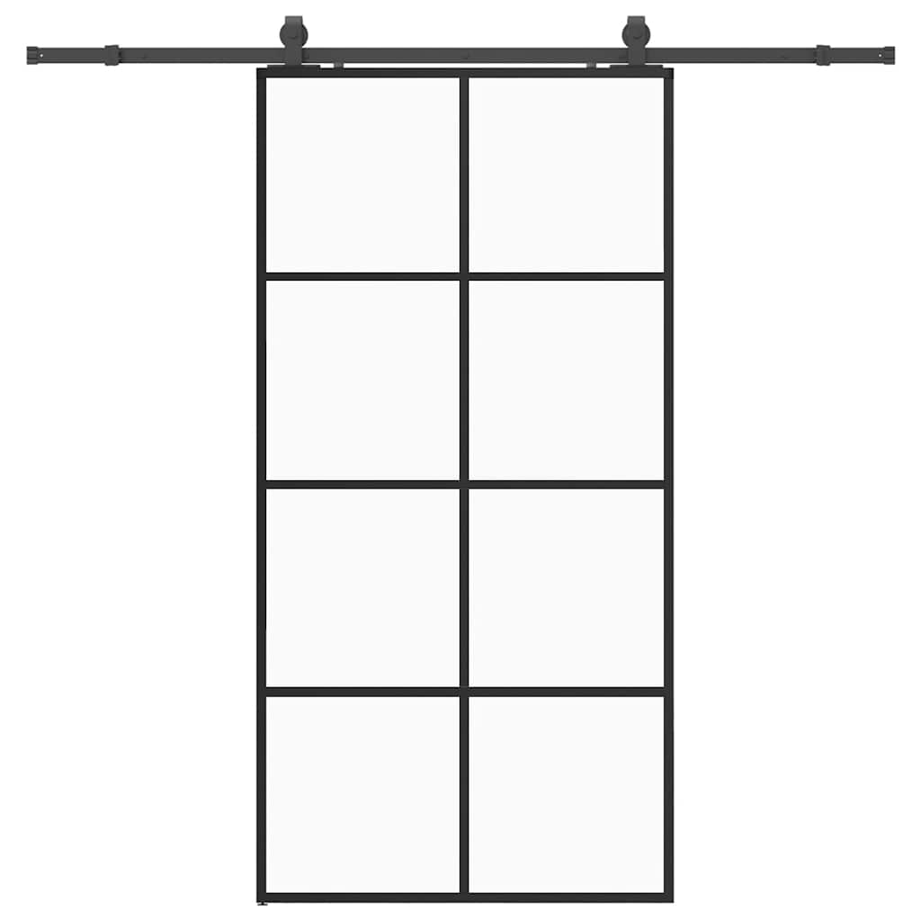 Schiebetür mit Beschlag Schwarz 76x205 cm ESG-Glas
