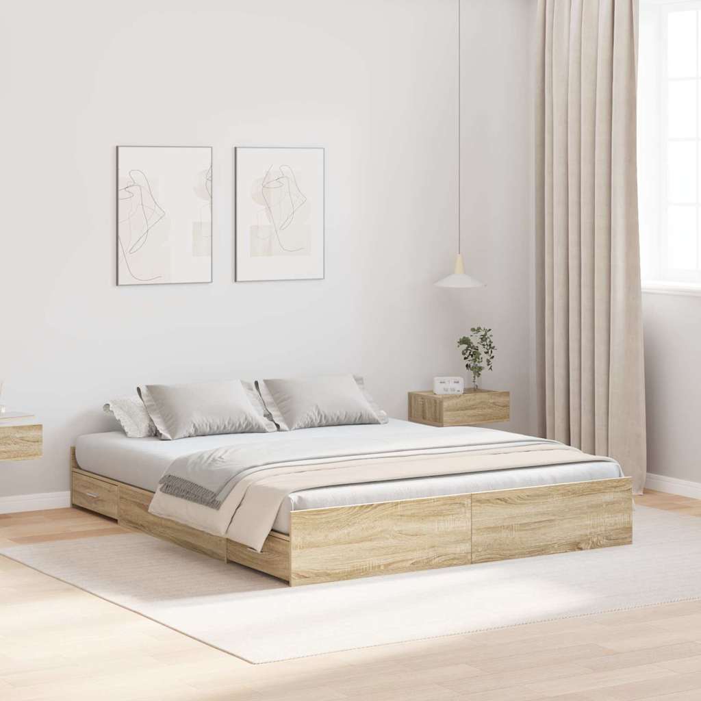 Aufbewahrungsbettgestell Weiß 200 x 200 cm Holzwerkstoff