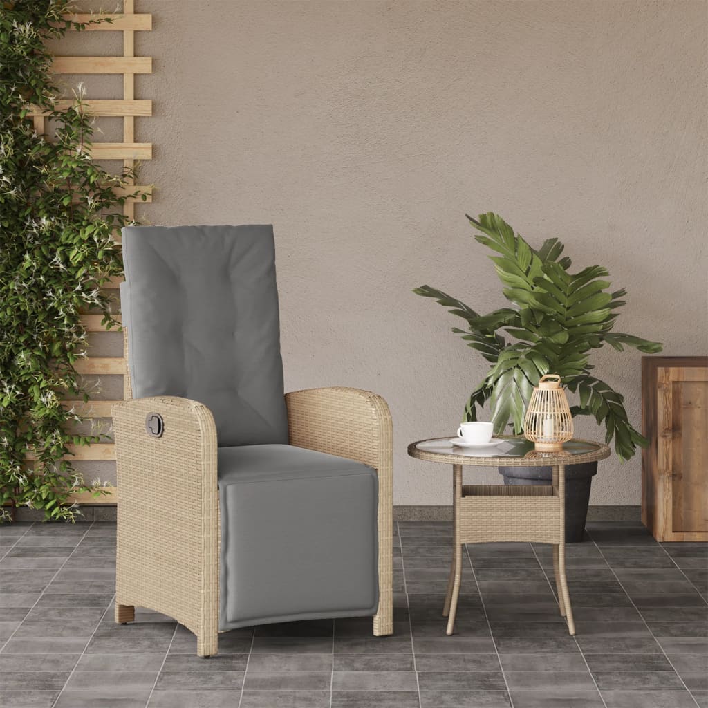 Gartensessel mit Fußteil Verstellbar Schwarz Poly Rattan