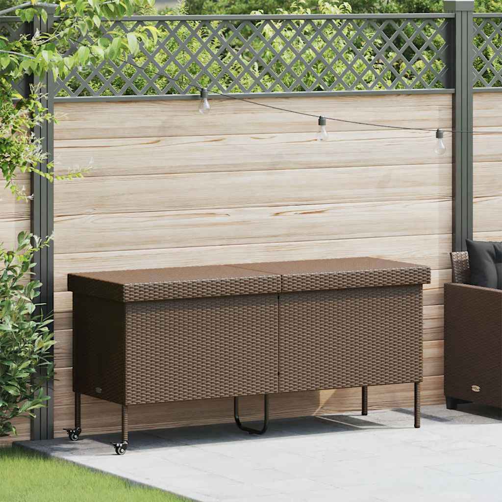 Gartentruhe mit Rollen Schwarz 110x55x73 cm Poly Rattan