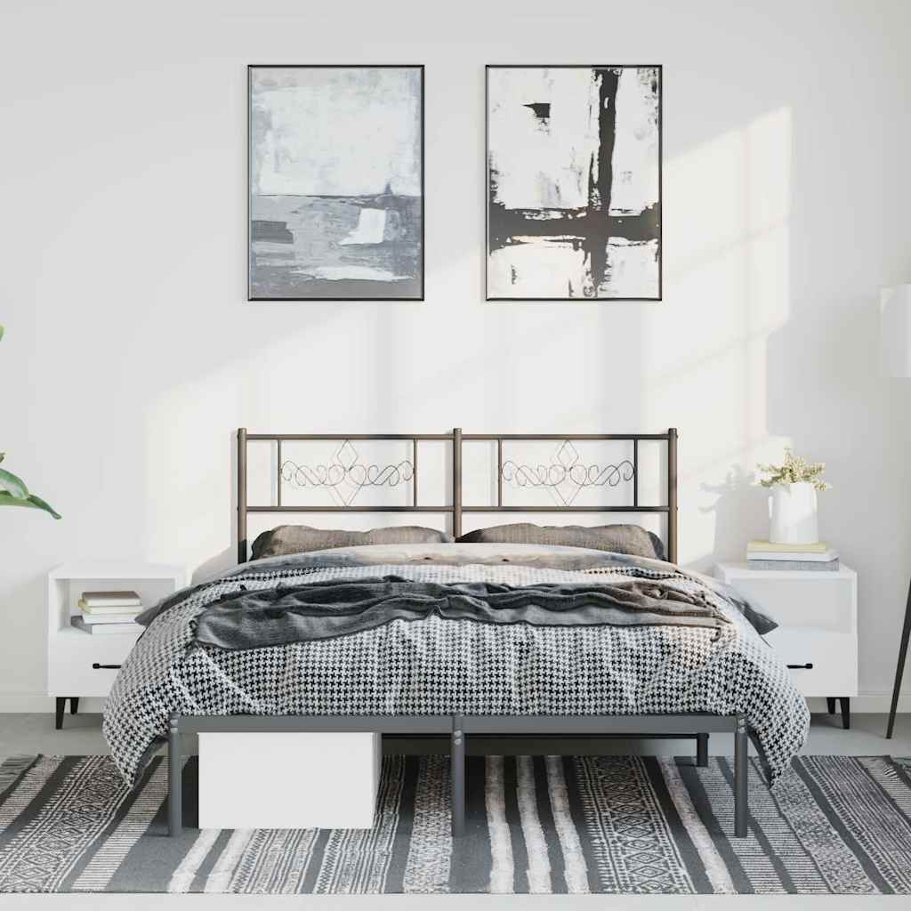 Bettgestell mit Kopfteil Metall Schwarz 100x190 cm