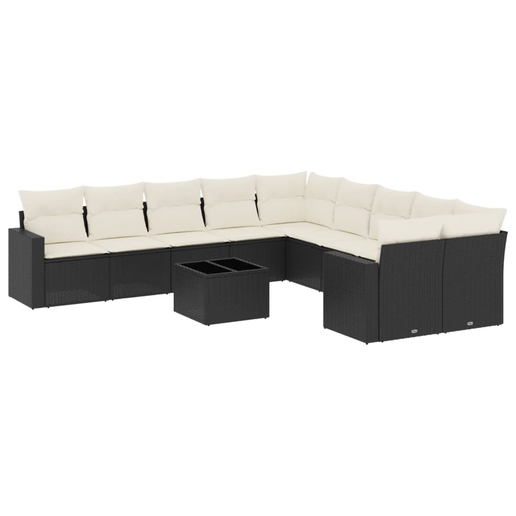 10-tlg. Garten-Sofagarnitur mit Kissen Schwarz Poly Rattan