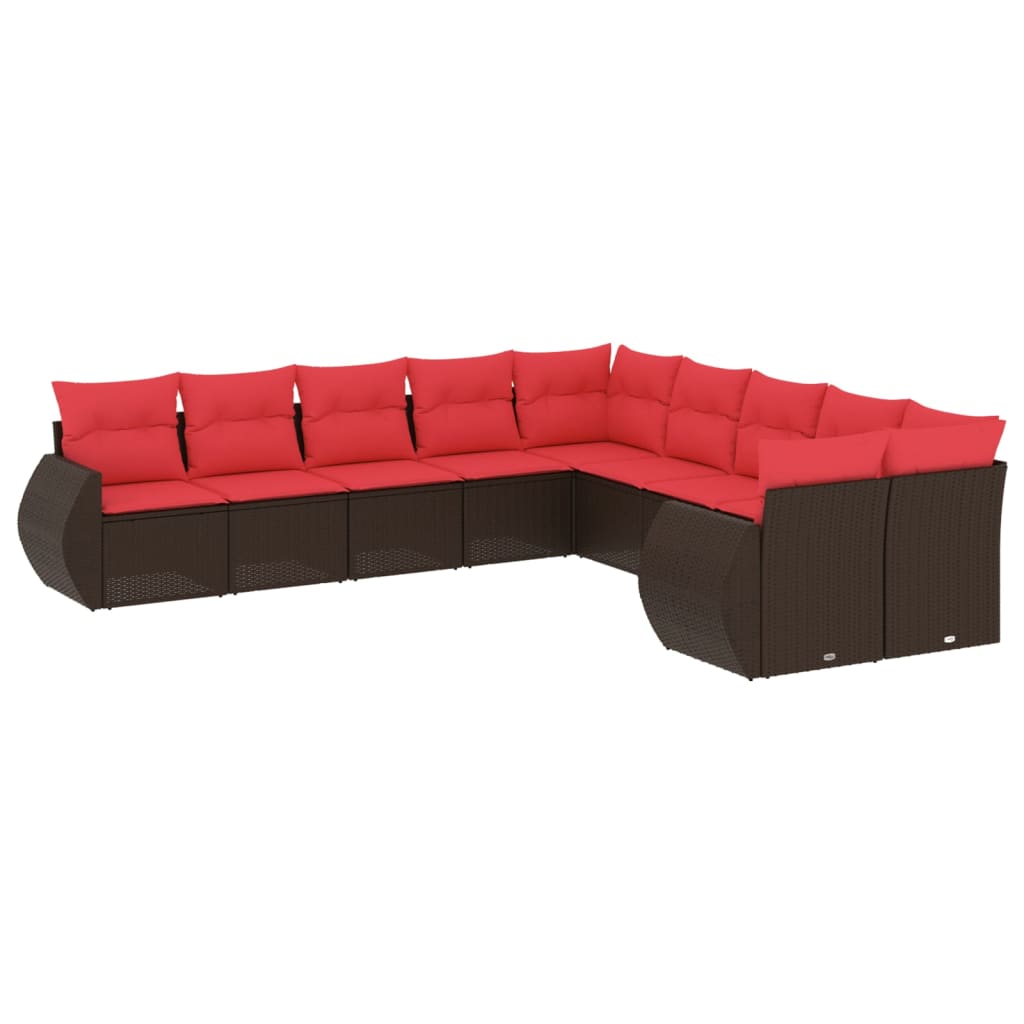 10-teiliges Gartensofa-Set mit Kissen, schwarzes Polyrattan