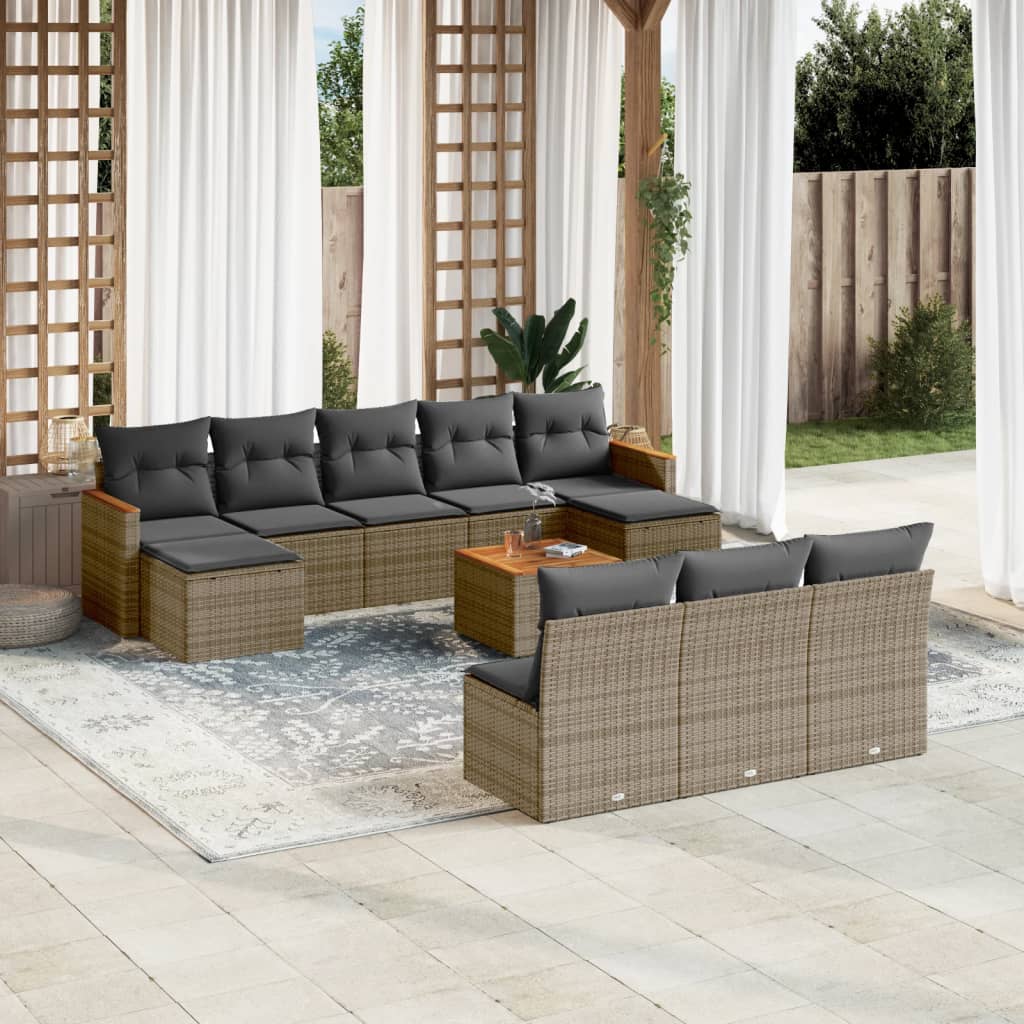 10-tlg. Garten-Sofagarnitur mit Kissen Schwarz Poly Rattan