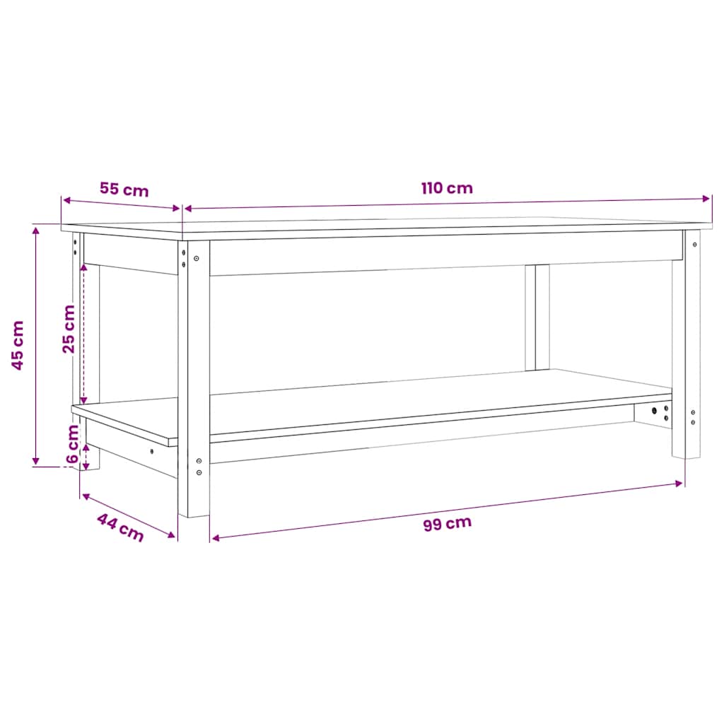 Couchtisch 110x55x45 cm Massivholz Kiefer