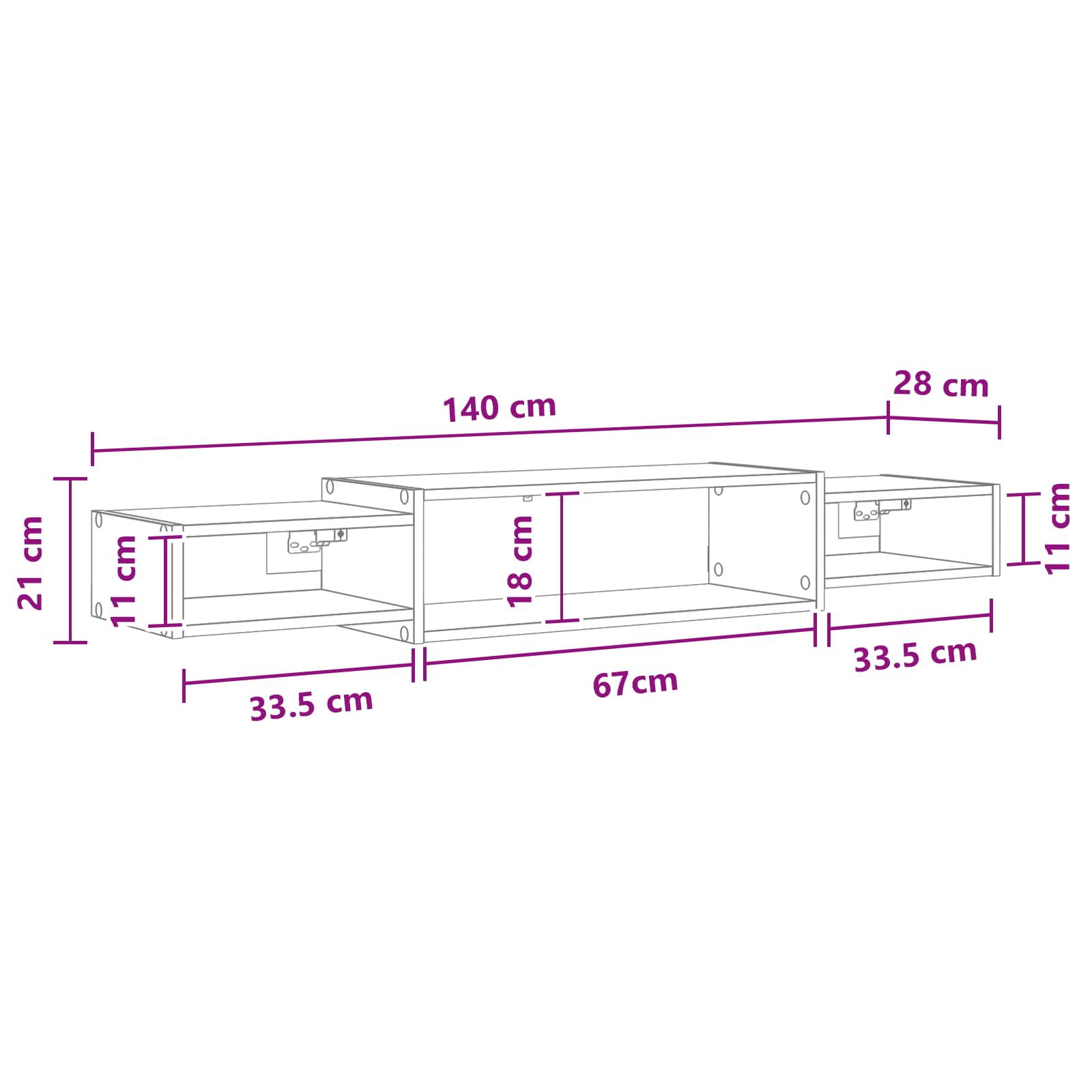 Wandmontierter TV-Schrank Wandhalterung Weiß 140 x 28 x 21 cm