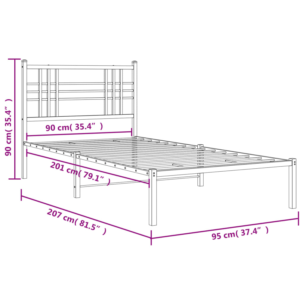 Bettgestell mit Kopf- und Fußteil Metall Schwarz 90x200 cm