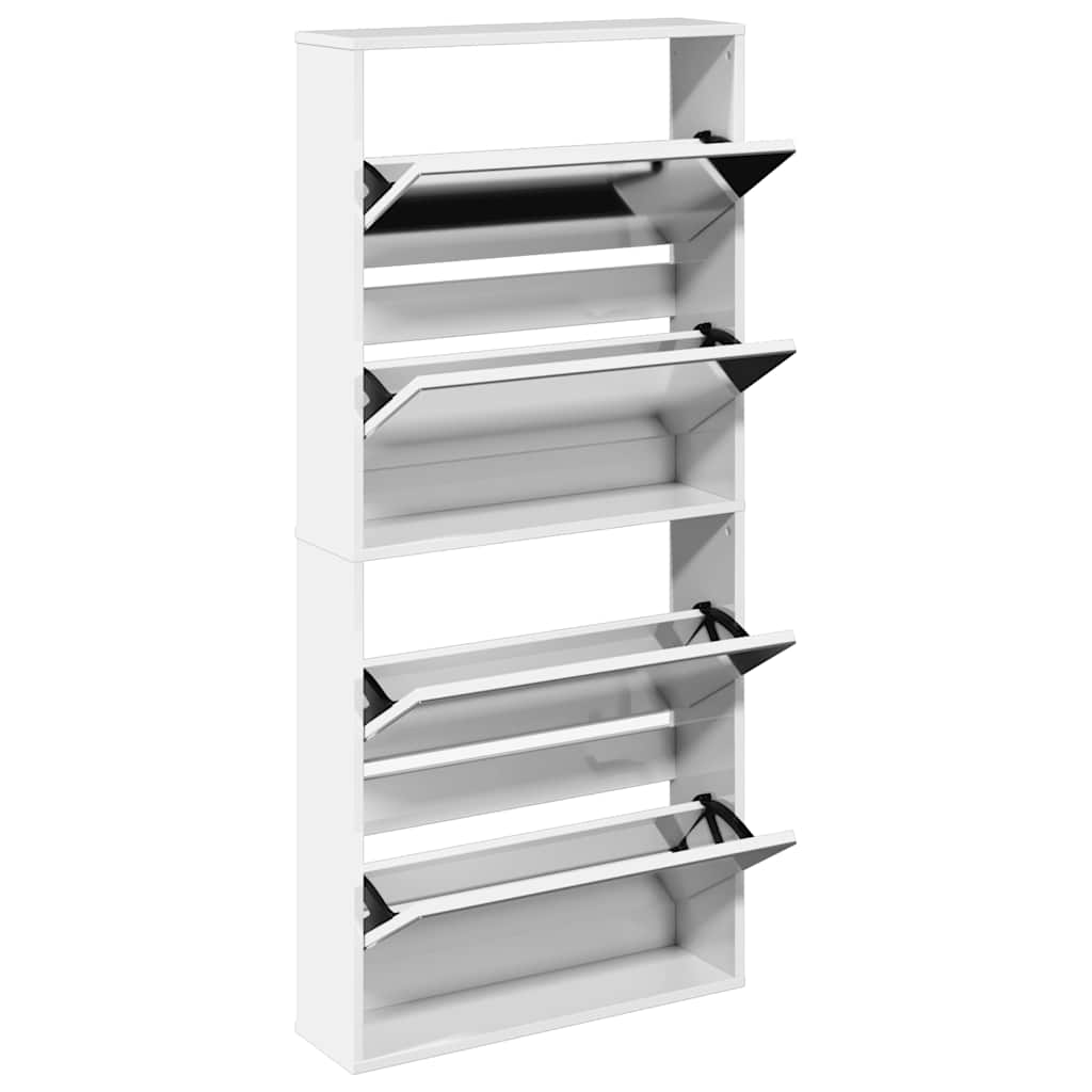 Schuhschrank mit 4 Fächern Spiegel Eiche 63×17×134 cm