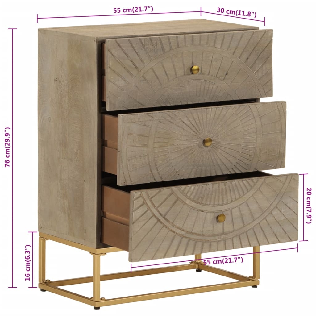 Nachttisch 40x30x50 cm Massivholz Mango und Eisen
