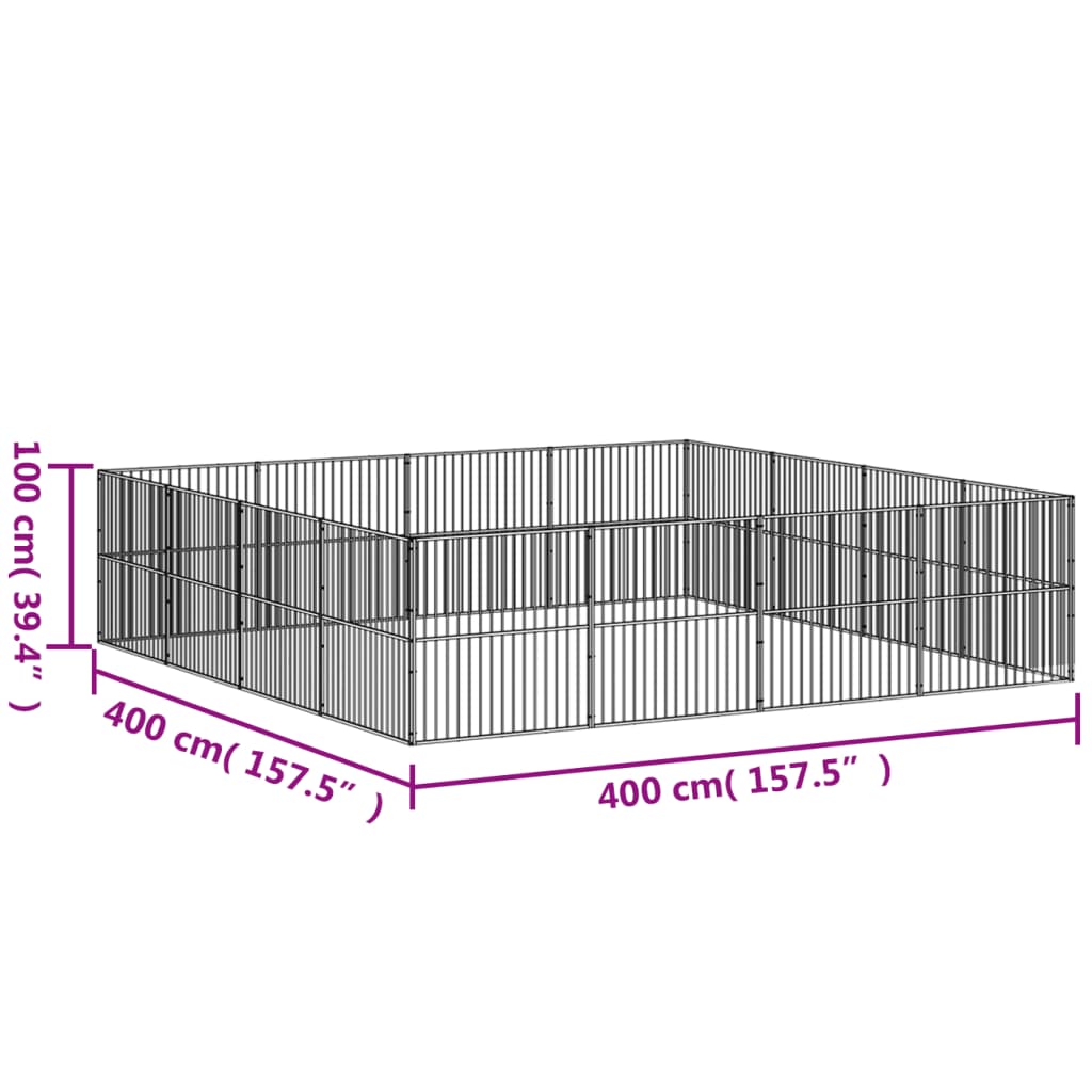 Hundelaufstall 4-tlg. Schwarz Verzinkter Stahl