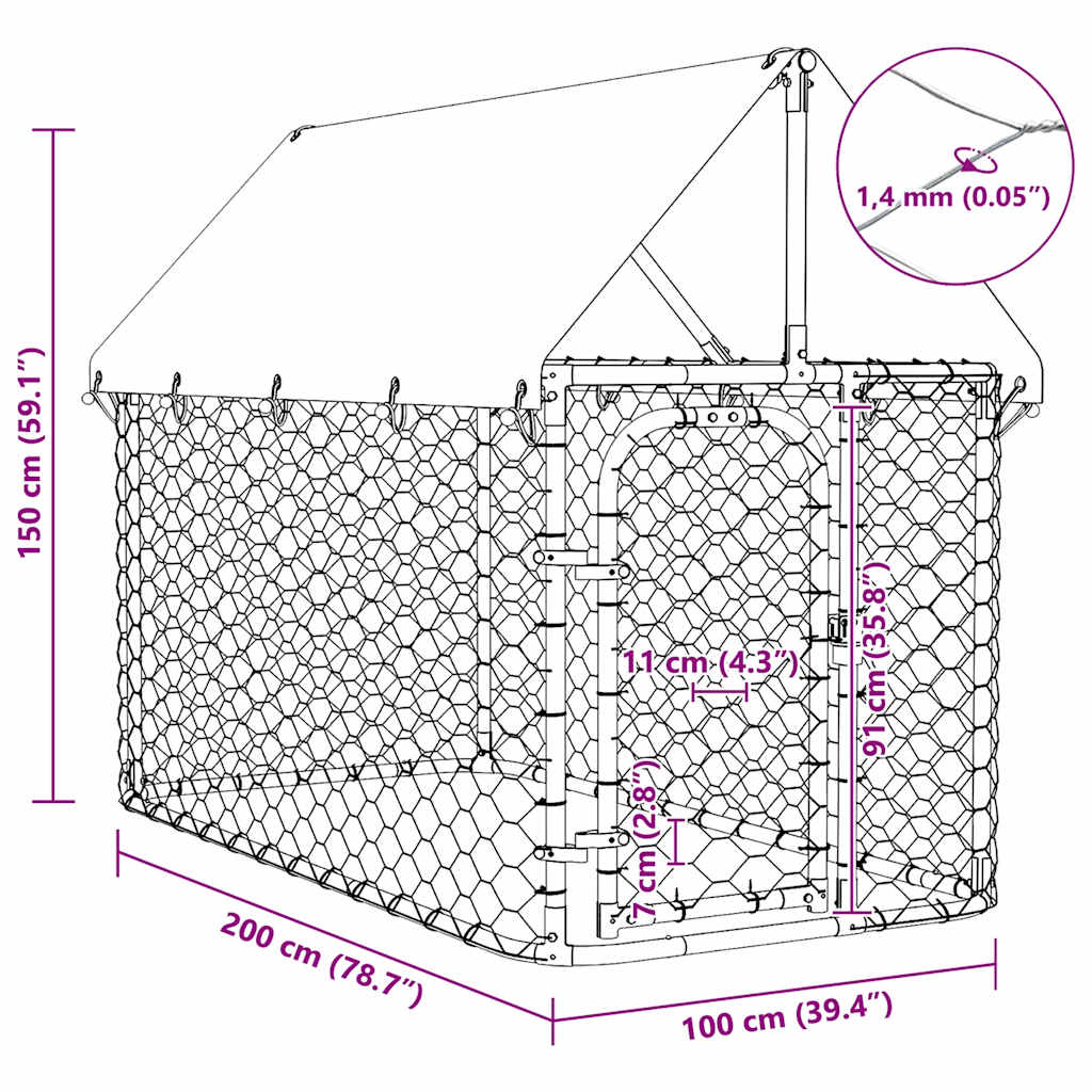 Outdoor-Hundezwinger mit Dach 400x200x150 cm