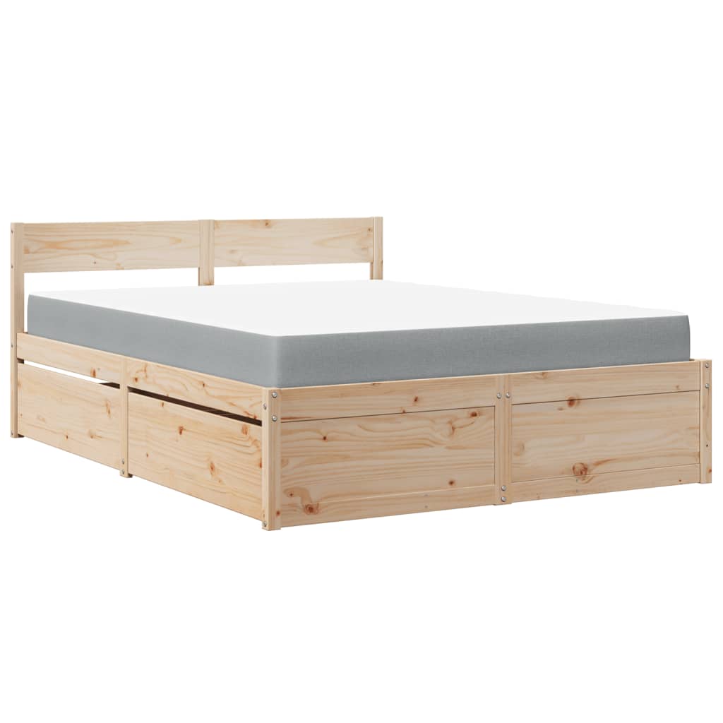 Bett mit Schubladen und Matratze 200x200 cm Massivholz Kiefer