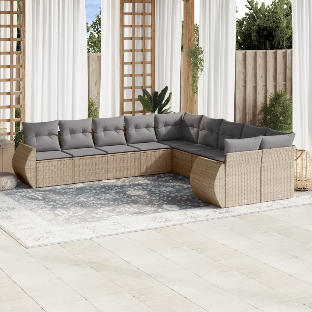 10-tlg. Garten-Sofagarnitur mit Kissen Schwarz Poly Rattan