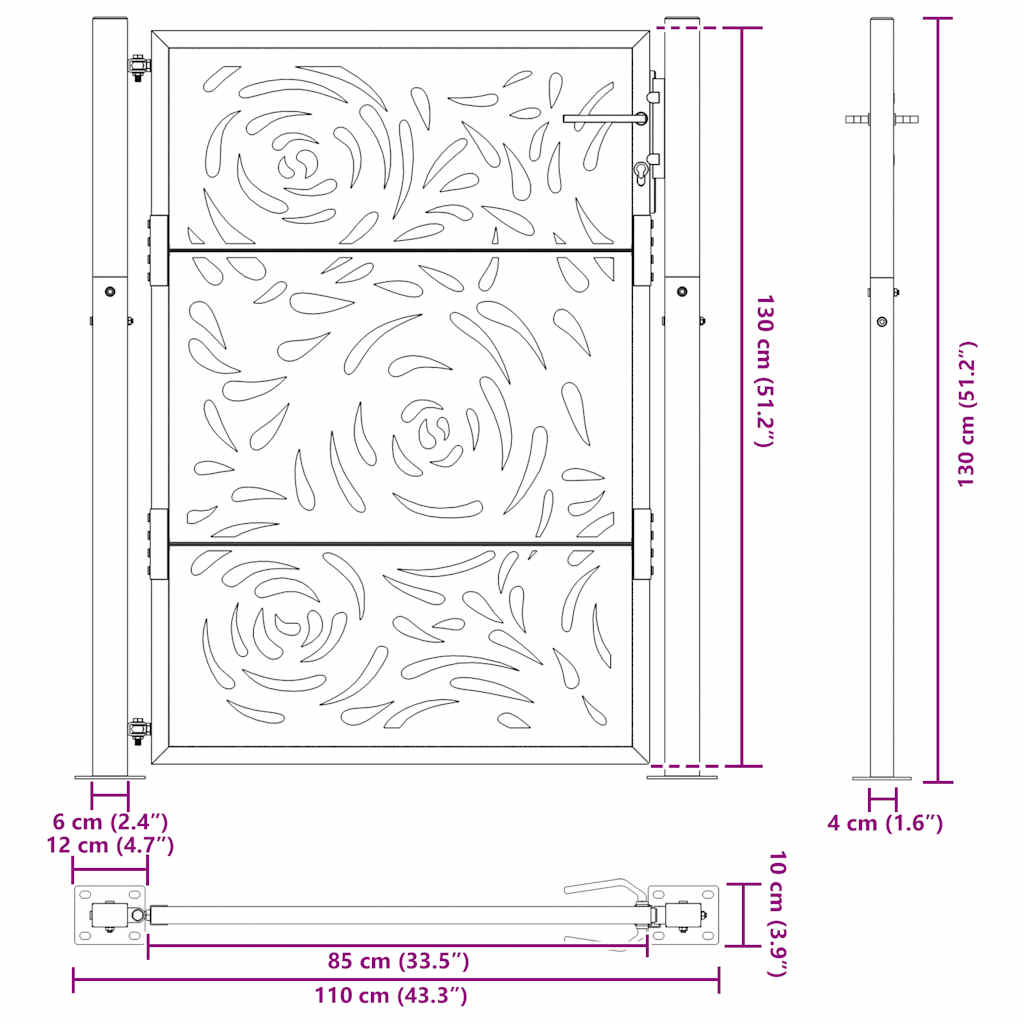 Gartentor Schwarz 100x100 cm Stahl Lichtdesign