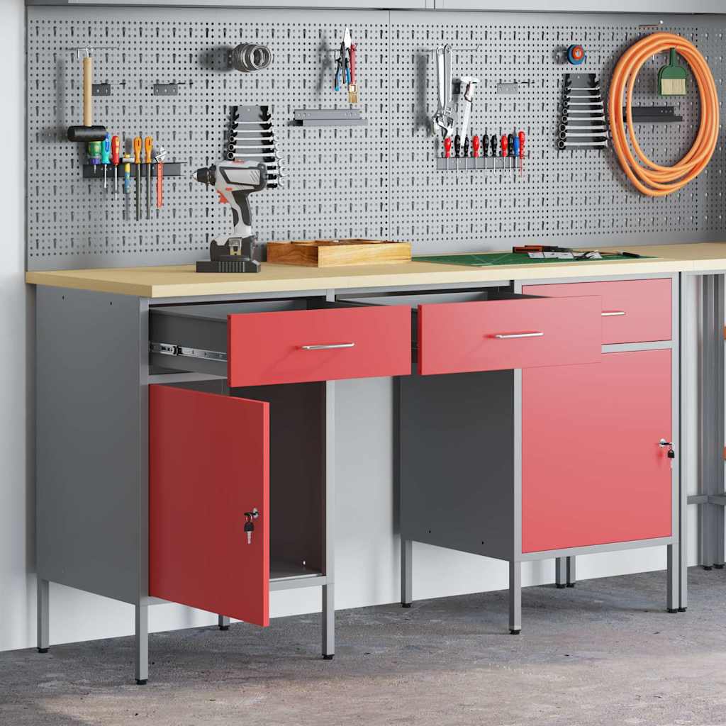 Werkbank mit Schubladen 2 pcs Rot und Grau 100 x 55 x 85 cm