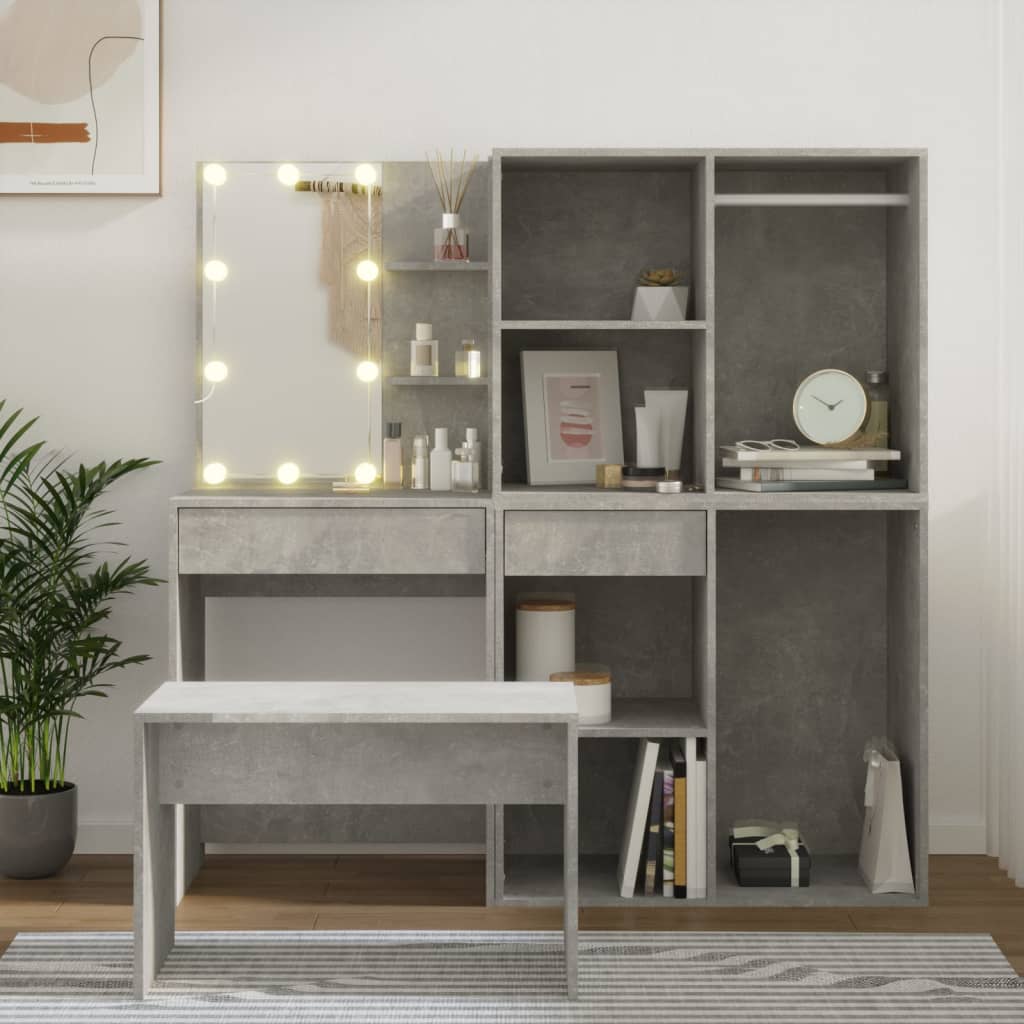 Schminktisch-Set mit LED Weiß Holzwerkstoff