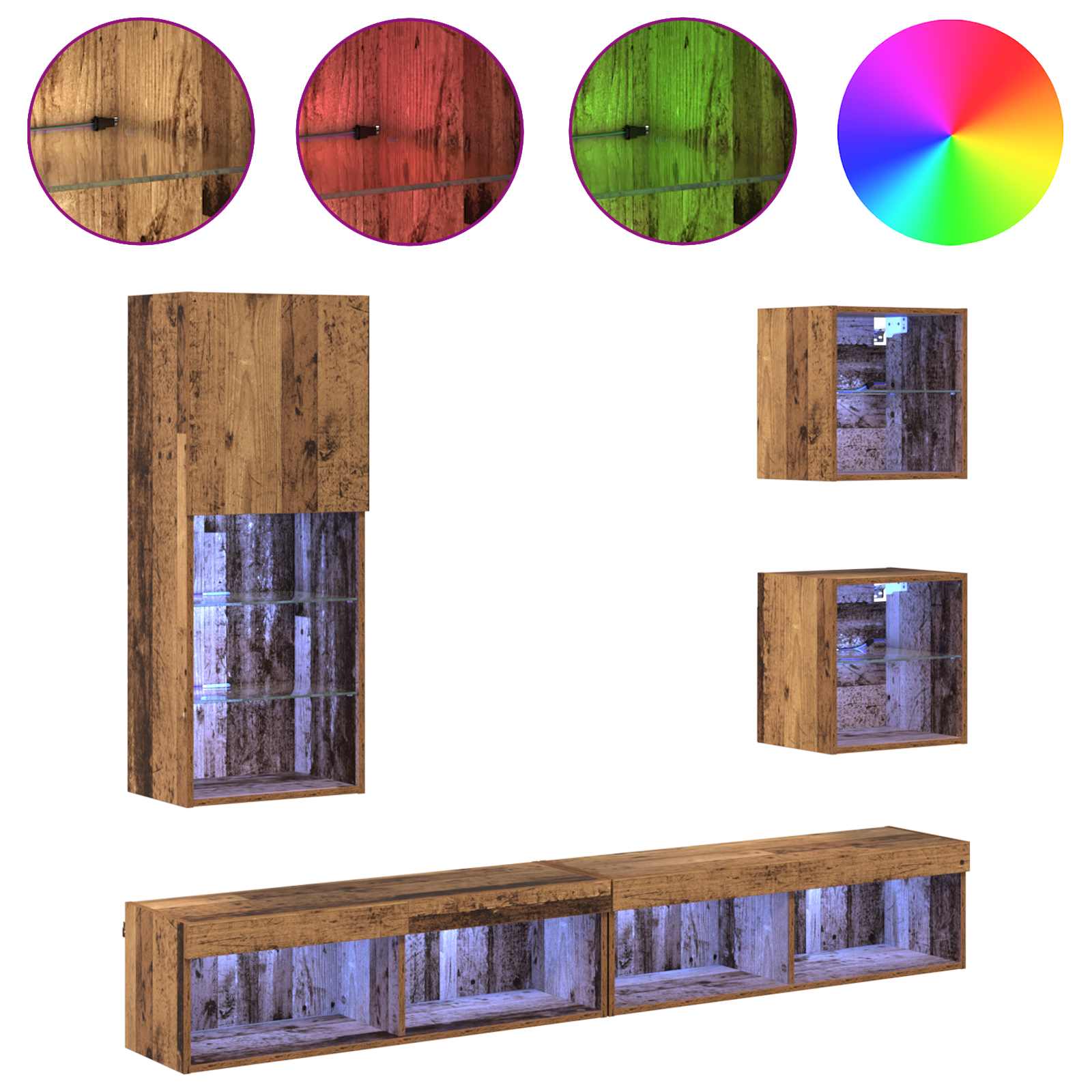 5-tlg. Wohnwand mit LED-Beleuchtung Weiß Holzwerkstoff