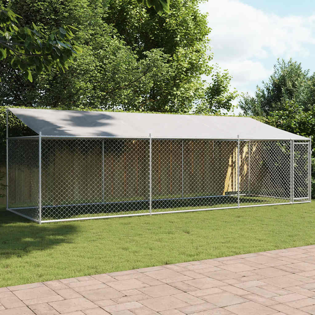 Hundezwinger mit Dach und Tür Grau 2x2x2 m Verzinkter Stahl