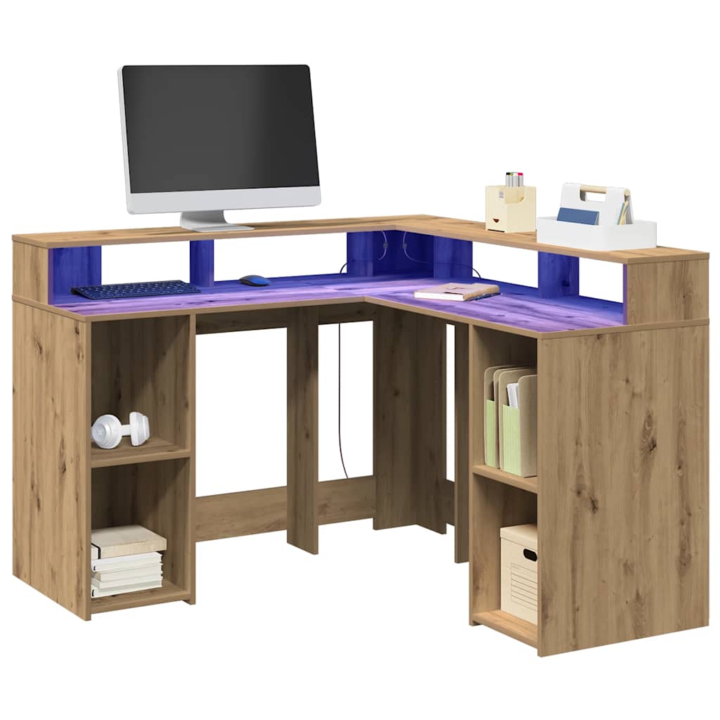 LED-Schreibtisch Weiß 130x130x91 cm Holzwerkstoff