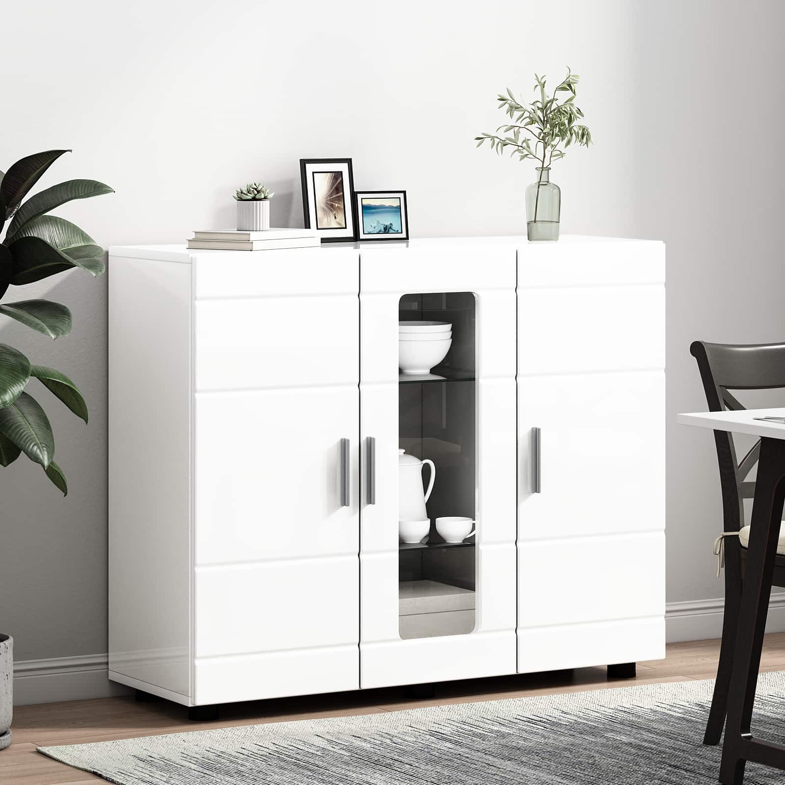 Highboard mit Regal FLORIN Weiß 60 x 35 x 182 cm Holzwerkstoff