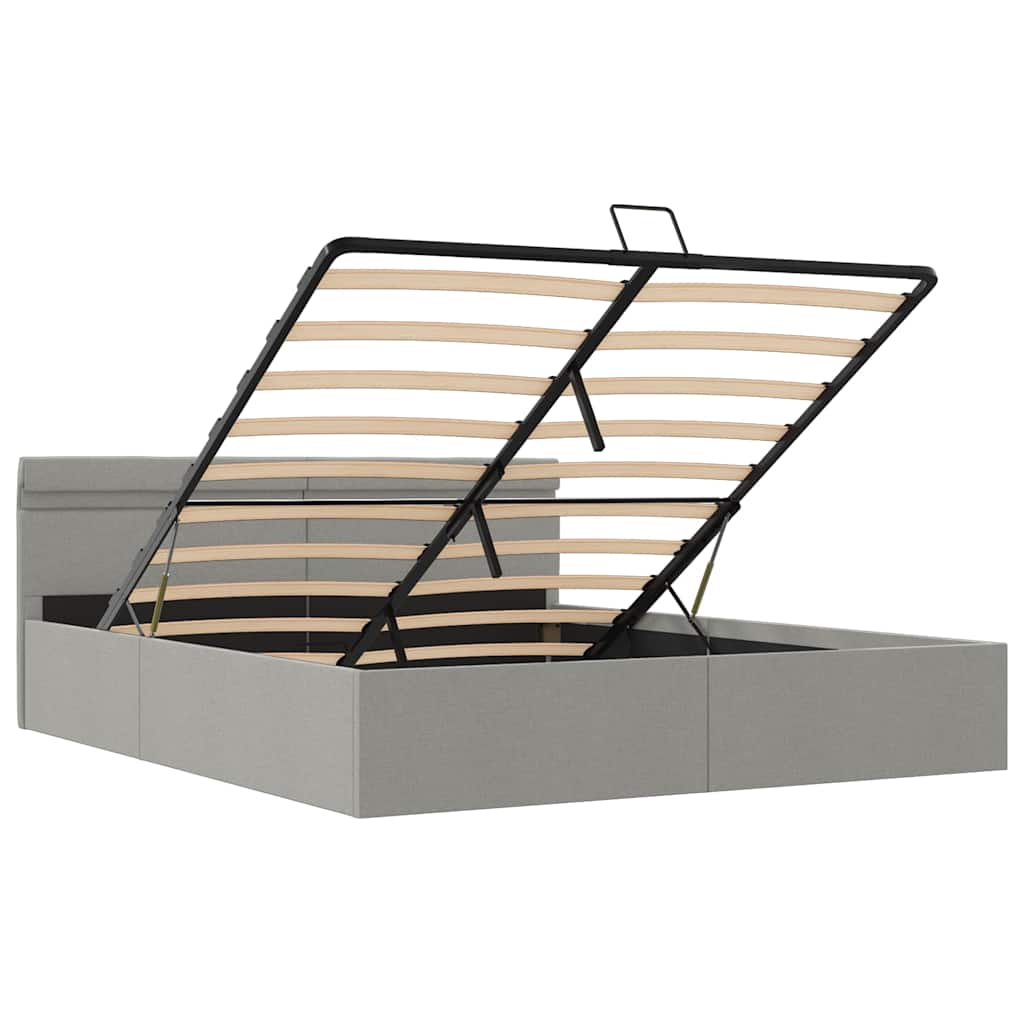 Bett mit Bettkasten Hydraulisch LED Dunkelgrau Stoff 90x200 cm