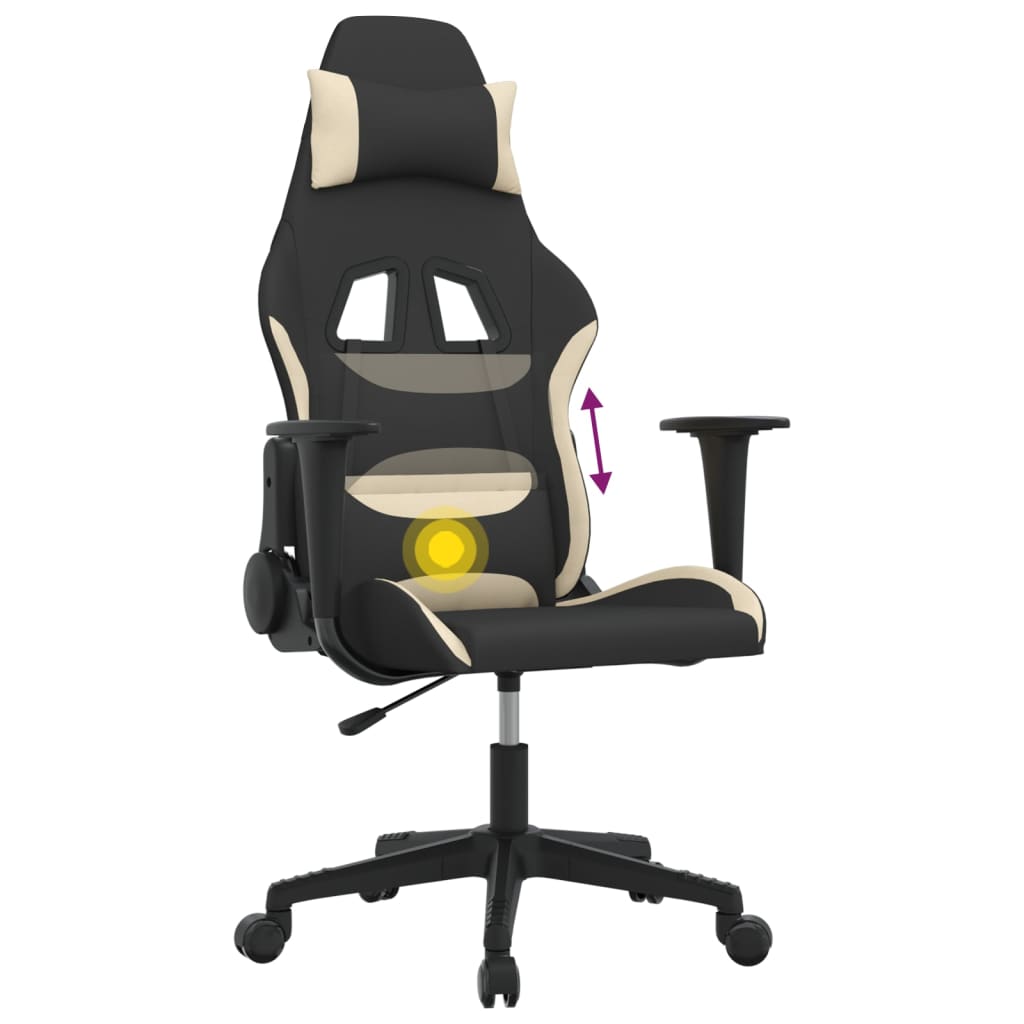 Gaming-Stuhl mit Massagefunktion Schwarz und Creme Stoff