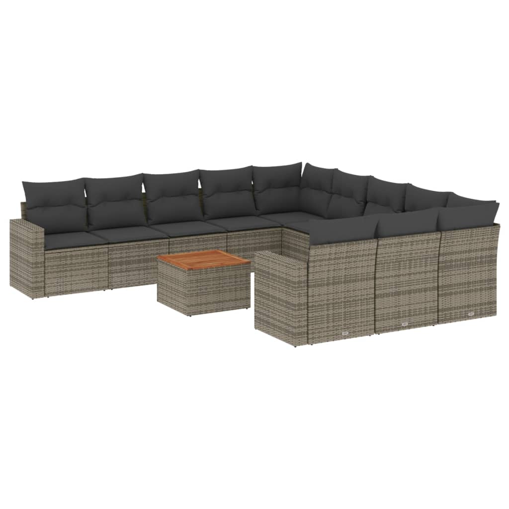 12-tlg. Garten-Sofagarnitur mit Kissen Schwarz Poly Rattan